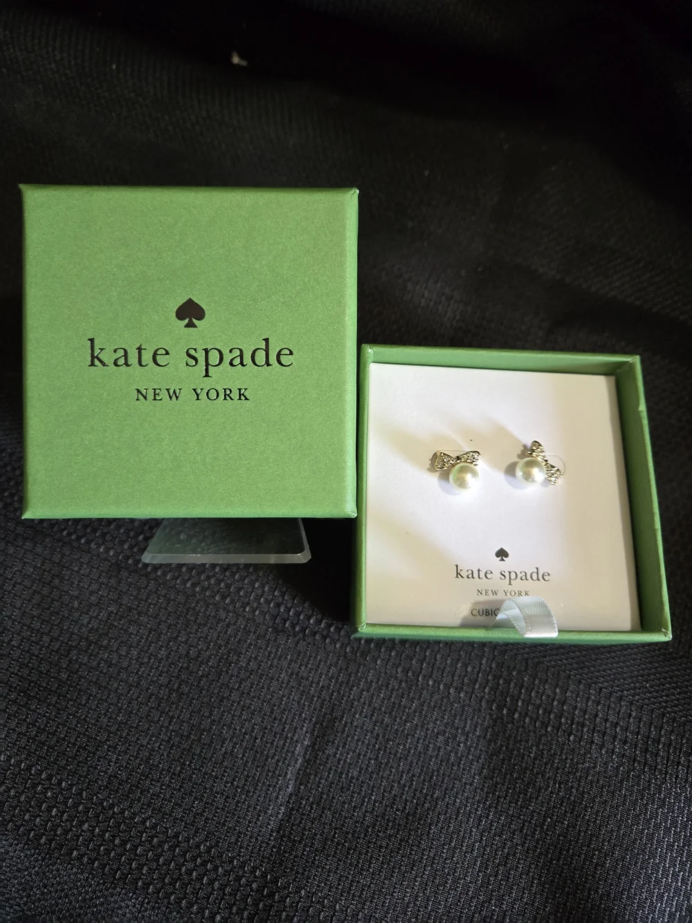 Kate Spade Pav`e Faux Pearl & Bow Stud Earrings NEW